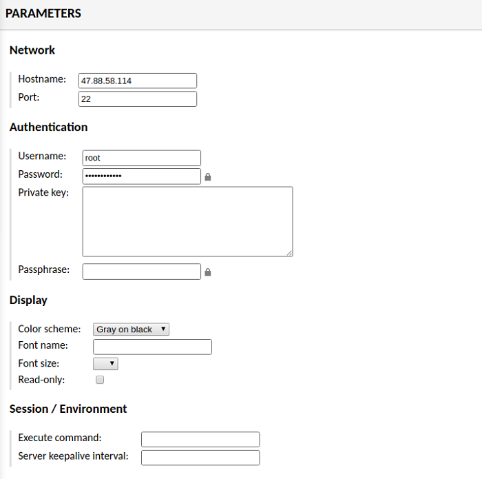 Setup of the permitted connection parameters
